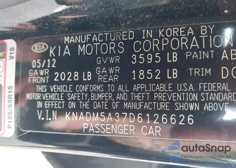 2013 Kia Rio Lx z USA, uszkodzony, nr VIN KNADM5A37D6126626